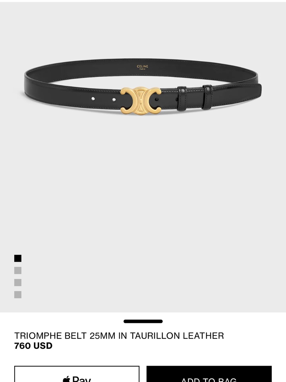 Celine Triomphe 25mm Black Leather Belt with Gold-Tone Buckle